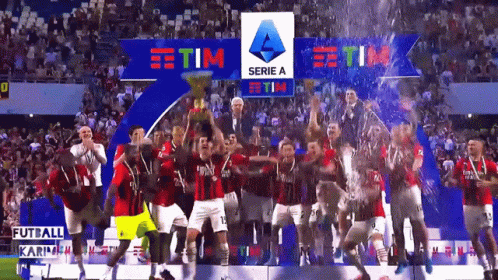Soccer Players Holding Trophy With Tim Serie A Sign GIF