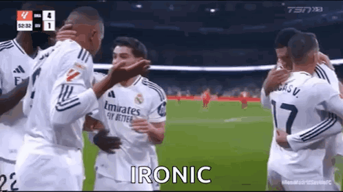 Soccer Players Hugging Saying Ironic