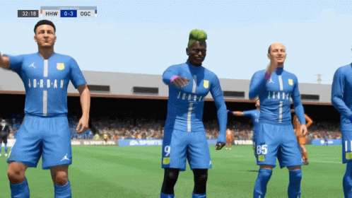 Soccer Players In Blue Jordan Jerseys GIF