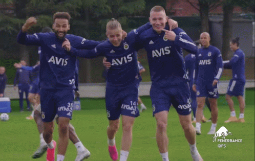 Soccer Players in Blue Uniforms with Avis