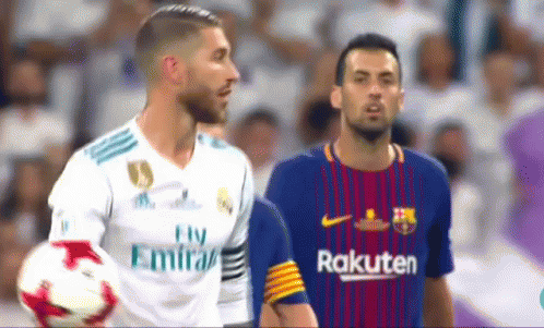 Soccer Players in Fly Emirates and Rakuten Jerseys