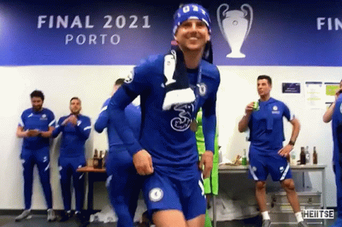 Soccer Players In Locker Room With Final 2021 Porto Sign GIF