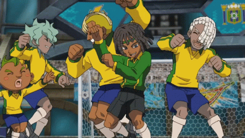 Soccer Players In Yellow And Green Dancing GIF