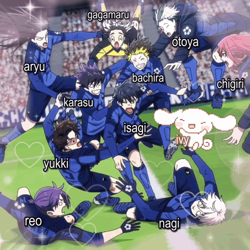 Soccer Players Laying on Field with Names