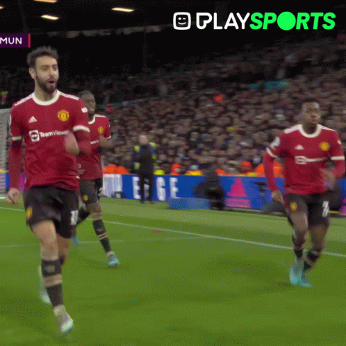 Soccer Players On A Field With A Playsports Logo Behind Them GIF