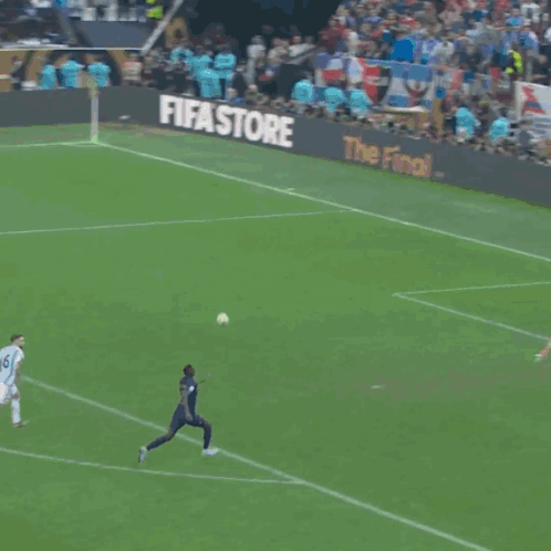 Soccer Players On A Field With A Sign That Says Visit Fifastore GIF