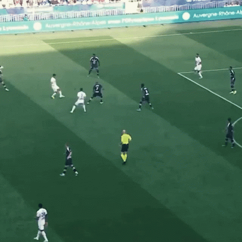 Soccer Players On Field With Banner GIF