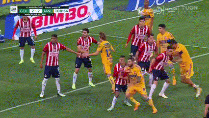 Soccer Players On Field With Bimbo Banner GIF