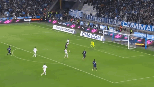 Soccer Players On Field With CMA CGM Banner GIF