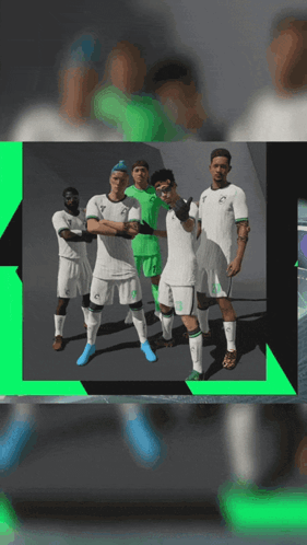 Soccer Players Posing On Green Background GIF