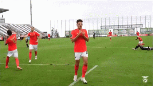 Soccer Players with Coral Banner
