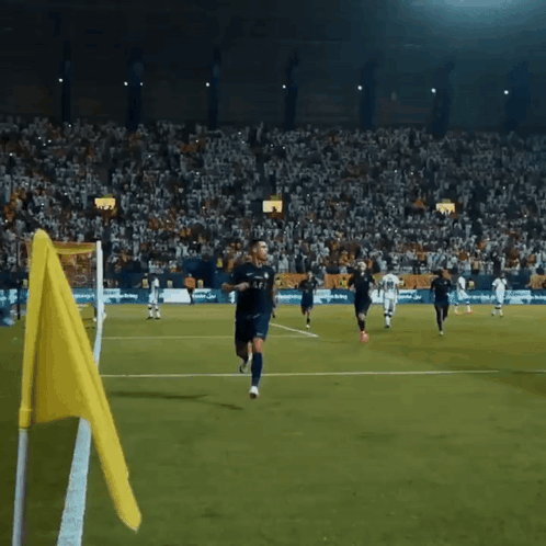 Soccer Players With Yellow Flag GIF