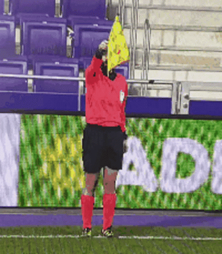 Soccer Referee Holding Yellow Flag Sign Adi