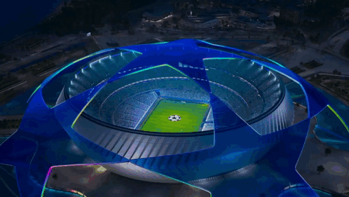 Soccer Stadium Aerial View With Champions League Logo