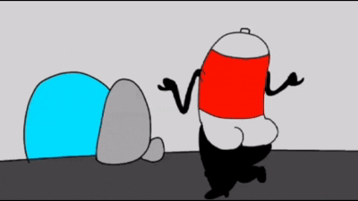 Soda Can Next to Blue and Gray Object Cartoon