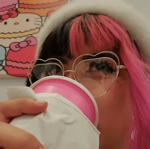 Soft Pink Hair Woman Sipping Tea GIF