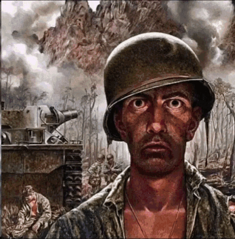 Soldier In Helmet Looking At Camera GIF
