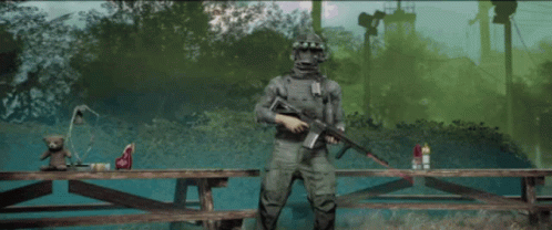 Soldier Stretching While Siren Head Standing GIF