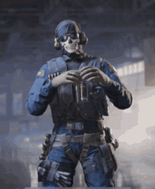 Soldier With Skull Mask Holding Beer GIF