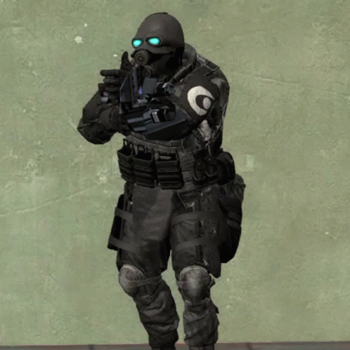 Soldier With Skull on Helmet Holding Rifle