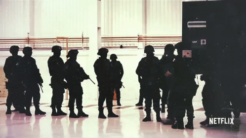 Soldiers in Front of Netflix Sign