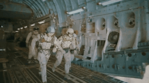 Soldiers Jump On Pasta GIF