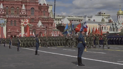 Soldiers Marching in Front of Russian Embassy