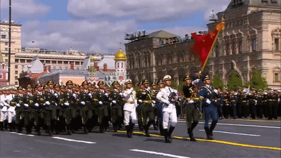 Soldiers Marching Parade Red Flag