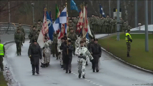 Soldiers Marching With Finland Flag