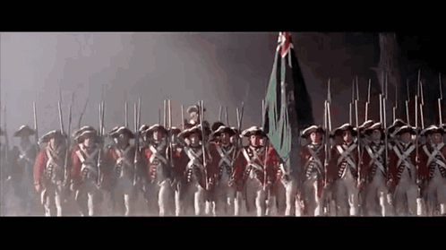 Soldiers Marching with Guns and Flag