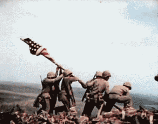 Soldiers Raising Flag During 40s GIF