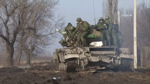 Soldiers Riding Tank Saying Сладков GIF