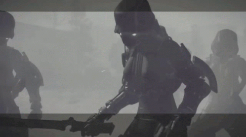 Soldiers Standing in Fog with Guns