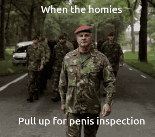 Soldiers Walking When the Homies Pull Up for Penis Inspection