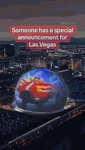 Someone Has A Special Announcement For Las Vegas On A City Background GIF
