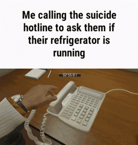 Someone Is Calling The Suicide Hotline To Ask Them If The Refrigerator Is Running GIF