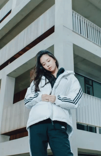 Son Na Eun Wearing White Adidas Jacket GIF