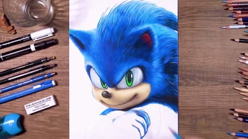 Sonic Drawing Using Color Pencil GIF