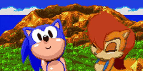 Sonic And Sally Standing Next To Each Other GIF