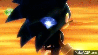 Sonic The Hedgehog From Sonic The Hedgehog Is Standing In Front Of A Sunset With A Blue Light In His Eyes . GIF
