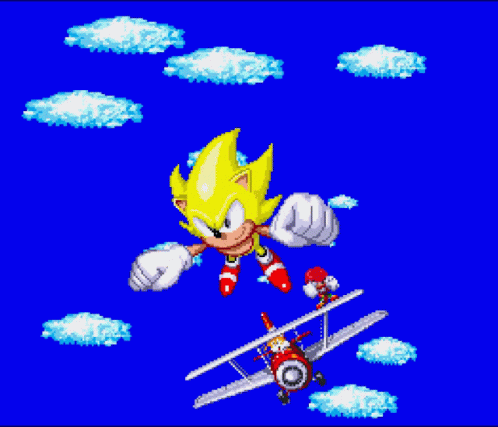 Sonic The Hedgehog Is Flying In The Air With A Plane GIF