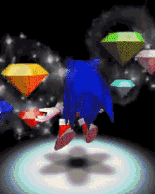 Sonic The Hedgehog Is Surrounded By Colorful Diamonds GIF
