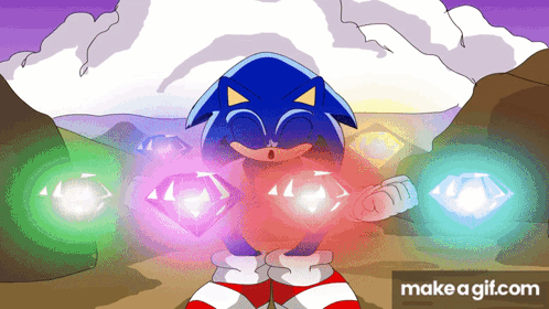 Sonic the Hedgehog Surrounded by Diamonds Saying Make a Gif.com
