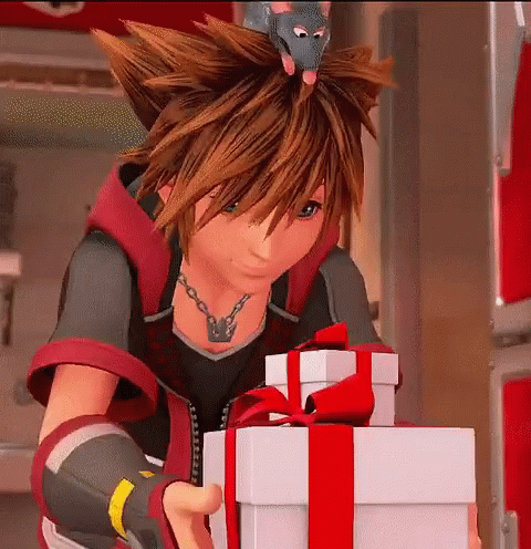 Sora Holding Up Gifts GIF