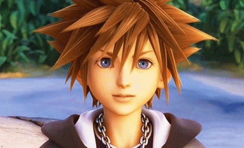 Sora From Kingdom Hearts Close Up Looking At Camera GIF