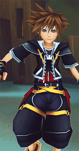 Sora From Kingdom Hearts In Black Shirt And Pants GIF