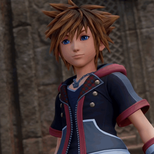 Sora From Kingdom Hearts Standing In Front Of Wall GIF
