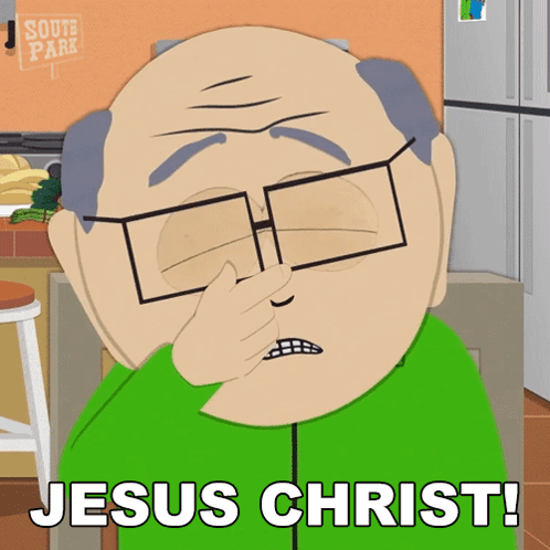 South Park Character Covering Nose Saying Jesus Christ