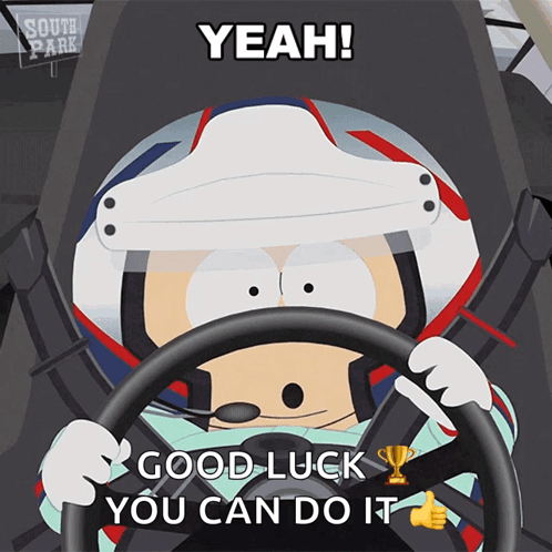 South Park Character Driving Car Saying Good Luck
