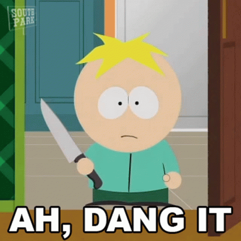 South Park Character Holding Knife Saying Ah Dang It
